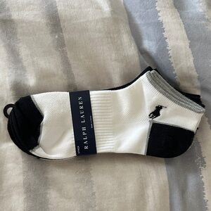 Polo Ralph Lauren White Low-Cut Ankle Socks 3 Pack Black Gray 4-10.5 New